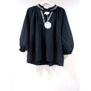 NWT UMGEE Blouse Women Large Black V-Neck Boho MSRP 49.00